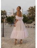 Off Shoulder Pink Dotted Tulle Fancy Party Dress